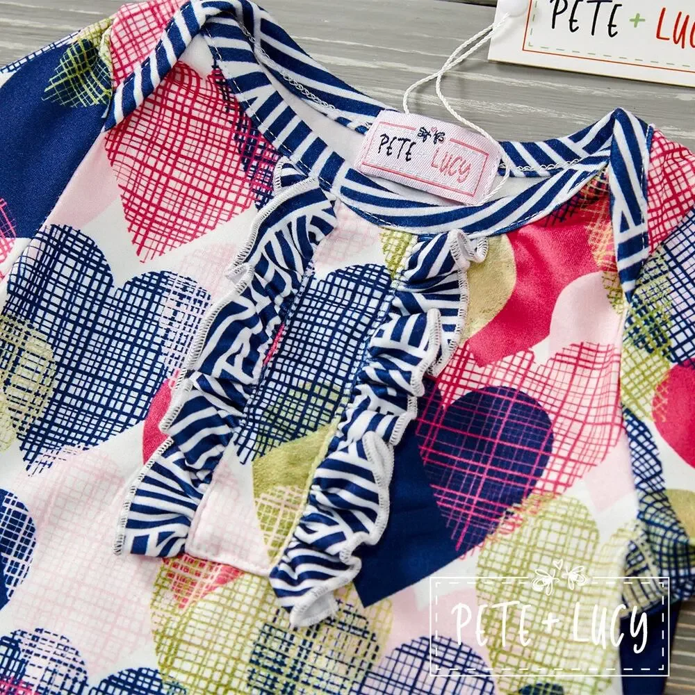 PETE + LUCY Geo Hearts Ruffle Long Sleeve Romper 18-24 months NEW Valentine